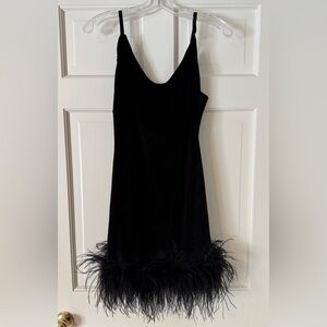 AKIRA Black Velvet Dress with Feathers